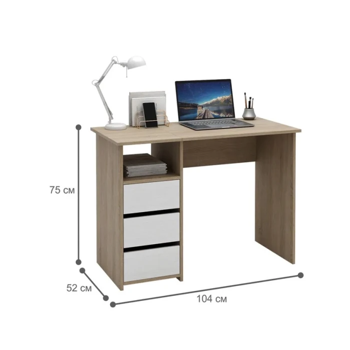 Компьютерный стол Marina 3563_M25Stol3PlokiOtkritiyMix, ЛДСП, 75x52x104 см, коричневый/белый Компьютерный стол Marina 3563_M25Stol3PlokiOtkritiyMix, ЛДСП, 75x52x104 см, коричневый/белый