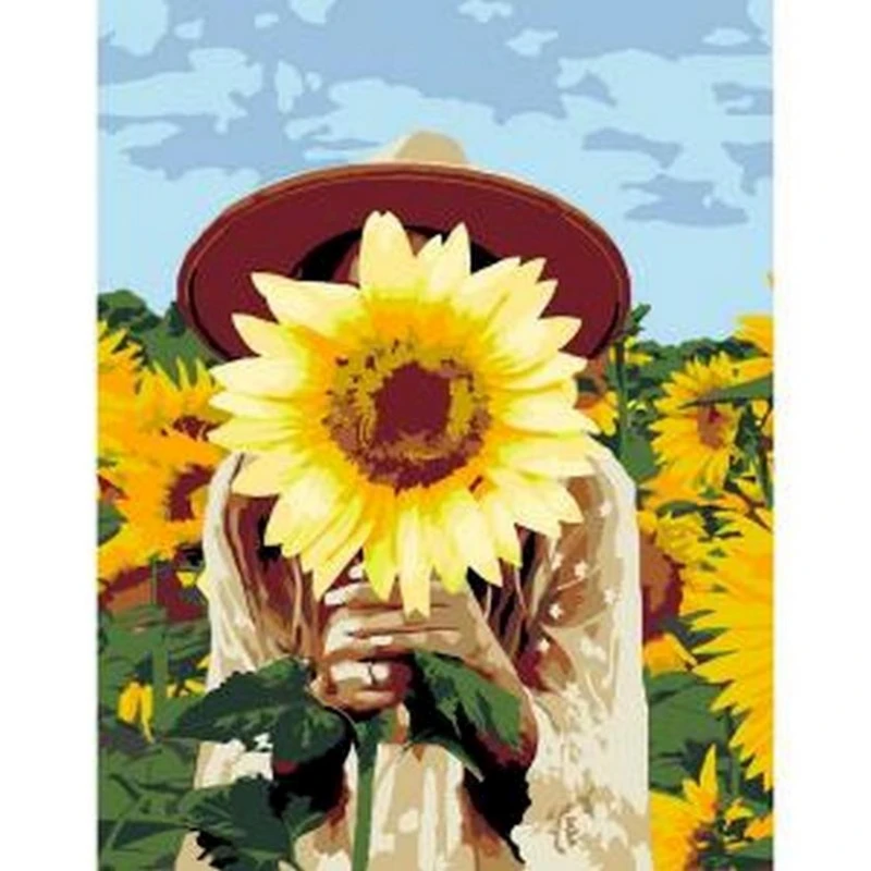 Акриловая живопись по номерам Rosa Start Девушка с подсолнухом, 35х45см
