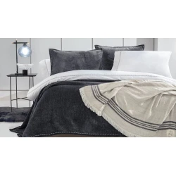 Комплект постельного белья Yataş King XL, пододеяльник 220х240 см, простыня 240х280 см, наволочка 50х70 см (2 шт), двуспальный, лен/хлопок, белый/черный