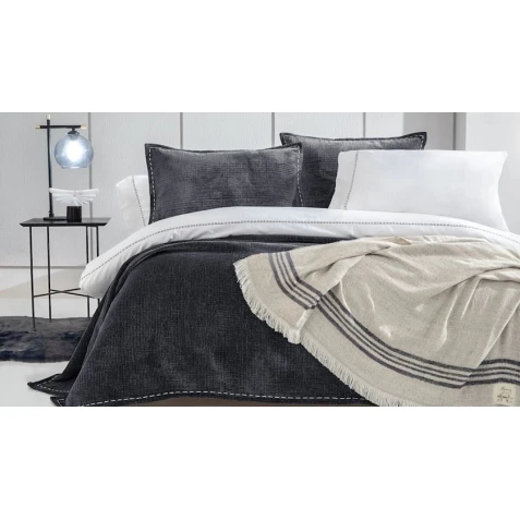 Комплект постельного белья Yataş King XL, пододеяльник 220х240 см, простыня 240х280 см, наволочка 50х70 см (2 шт), двуспальный, лен/хлопок, белый/черный Комплект постельного белья Yataş King XL, пододеяльник 220х240 см, простыня 240х280 см, наволочка 50х70 см (2 шт), двуспальный, лен/хлопок, белый/черный