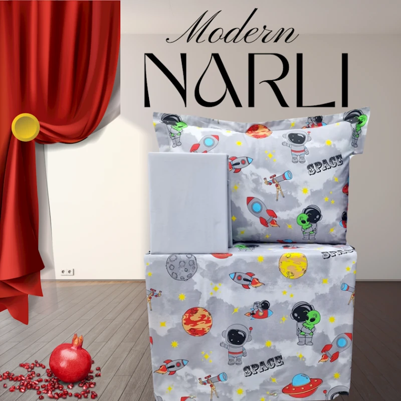 Комплект детского постельного белья Narlı 1035, пододеяльник 160x220 см, простыня 180x240 см, наволочка 50x70 см, односпальный, хлопок, серый Комплект детского постельного белья Narlı 1035, пододеяльник 160x220 см, простыня 180x240 см, наволочка 50x70 см, односпальный, хлопок, серый