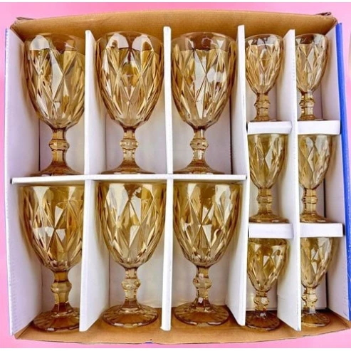 Badə və qədəh dəsti cat_46, şüşə, qızılı, 17x9/11x5 sm, 300/50 ml, 12 ədəd