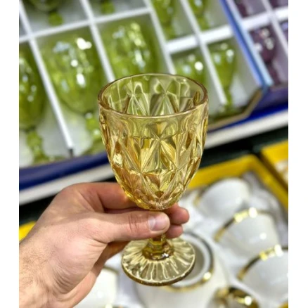 Badə və qədəh dəsti cat_46, şüşə, qızılı, 17x9/11x5 sm, 300/50 ml, 12 ədəd