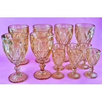 Badə və qədəh dəsti cat_46, şüşə, qızılı, 17x9/11x5 sm, 300/50 ml, 12 ədəd