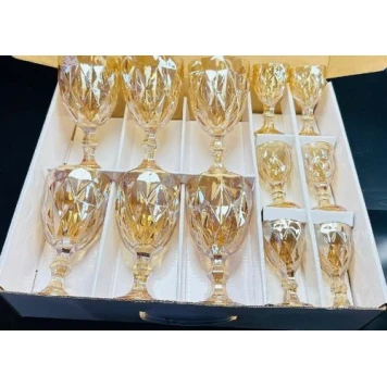 Badə və qədəh dəsti cat_46, şüşə, qızılı, 17x9/11x5 sm, 300/50 ml, 12 ədəd