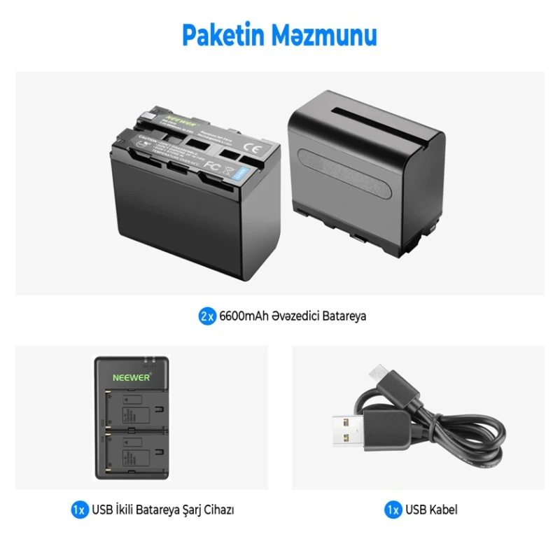 Комплект аккумулятора и адаптера для фотоаппарата Neewer NP-F970, 2 шт Комплект аккумулятора и адаптера для фотоаппарата Neewer NP-F970, 2 шт