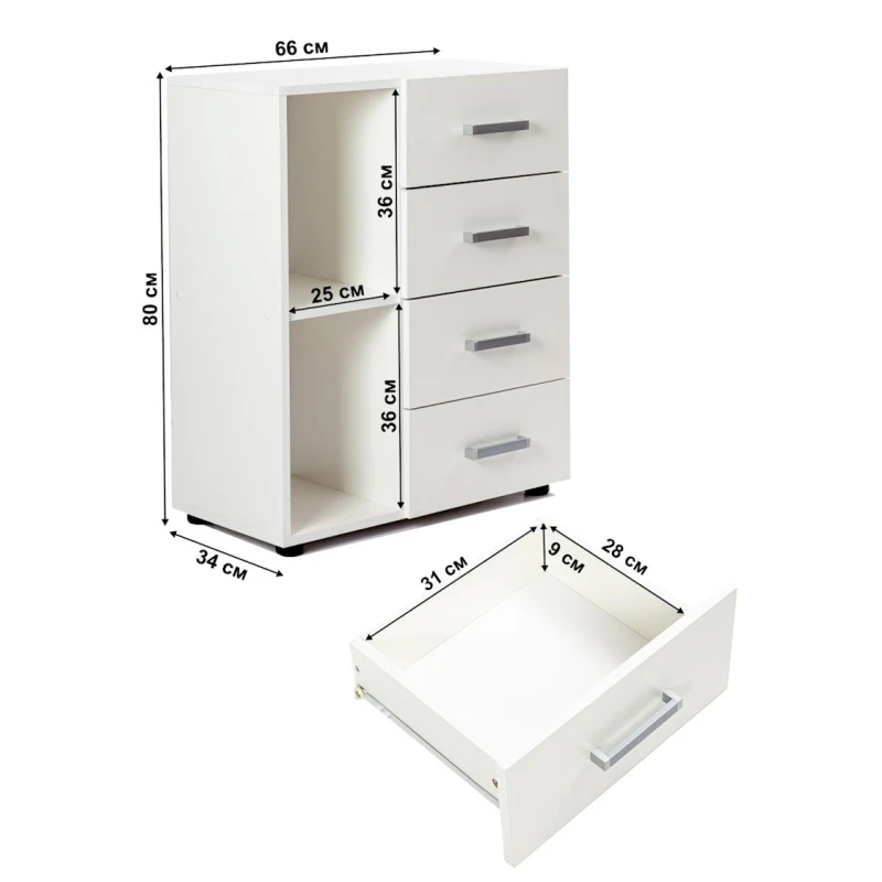 Тумба Letta ЛДСП, белая, 80х34х66 см