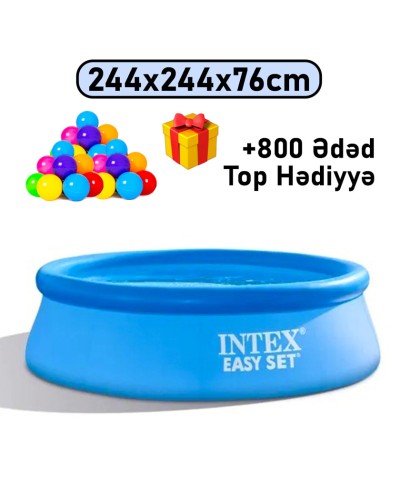 Şişmə hovuz Intex 2419TX28110T800, dairəvi, mavi, 244x244x76 sm, həcm 2419 l - 2419TX28110T800