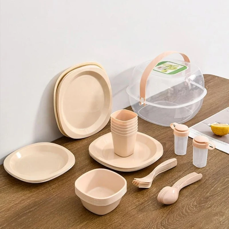 Набор для пикника k952, на 6 персон, пластик, 25x25x22 см, розовый Набор для пикника k952, на 6 персон, пластик, 25x25x22 см, розовый