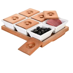 Набор для завтрака NH_AQ707J, прямоугольные, 6 предметов, дерево/керамика, белые/коричневые Набор для завтрака NH_AQ707J, прямоугольные, 6 предметов, дерево/керамика, белые/коричневые