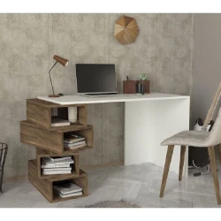 Письменный стол ev_12116191, ламинат, белый/коричневый, 130x60x75 см