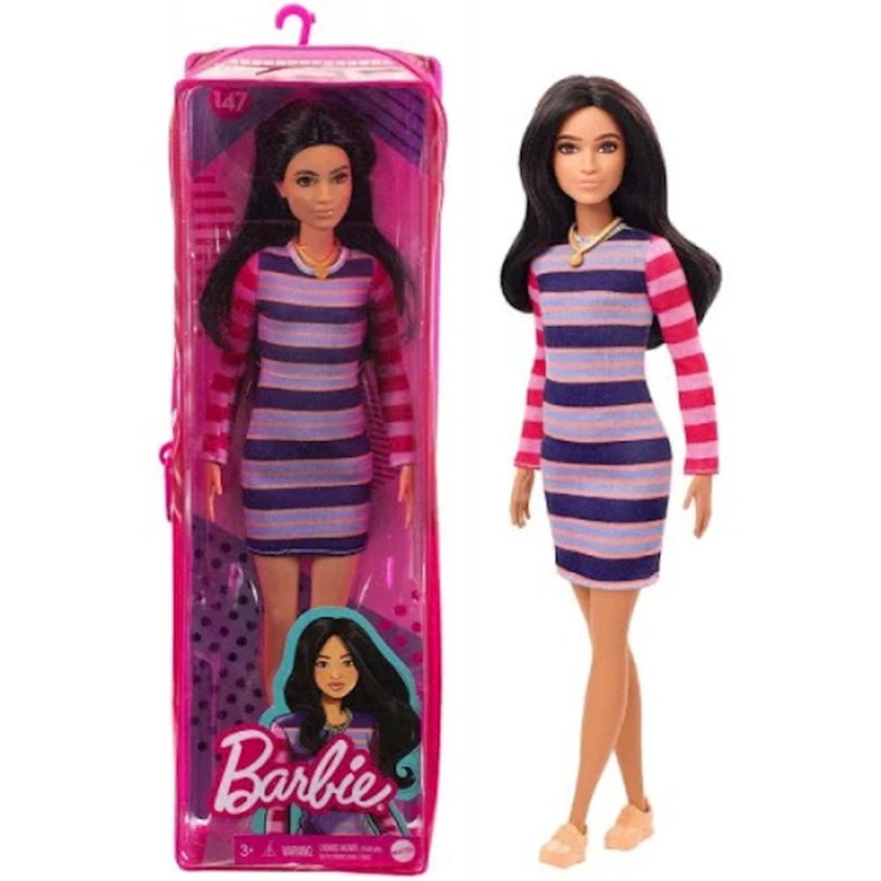 Кукла Barbie Fashionistas Модница в полосатом платье, с аксессуарами