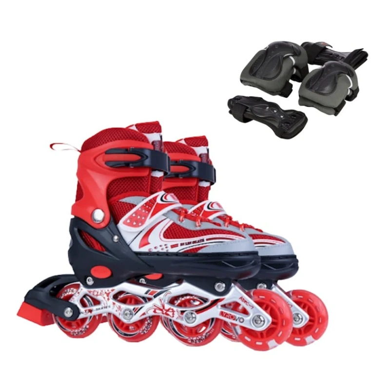 Роликовые коньки и набор защиты KahnSport 010069, металл, красный, размер 34-38