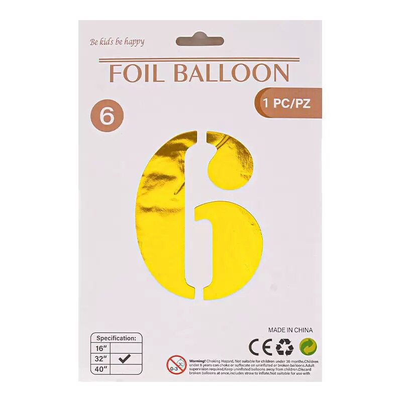 Folqa balon qızılı, 6 rəqəmi, 1 ədəd