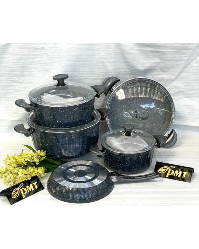 Qab-qacaq dəsti PMT PP-EE-014, qranit, tünd göy, 5 parça