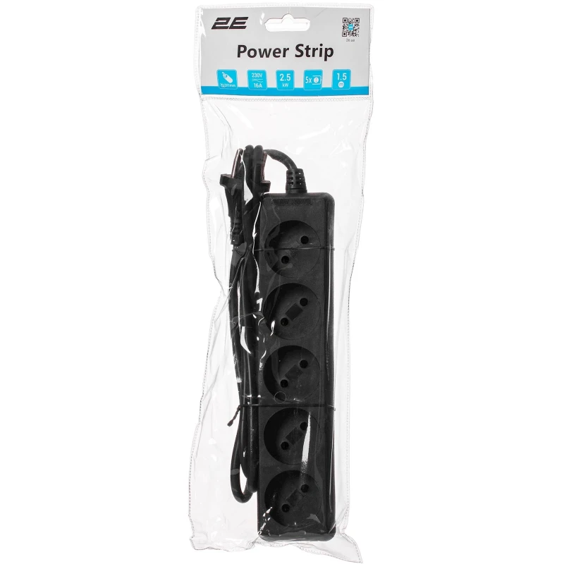 Удлинитель 2E 5XCEE7/17 1.5 м, 5-розеточный, Black (2E-U0510M1.5BK) Удлинитель 2E 5XCEE7/17 1.5 м, 5-розеточный, Black (2E-U0510M1.5BK)