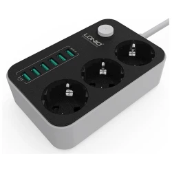 Сетевой фильтр LDNIO SE3631 1.6 м, 3-розеточный, Серый