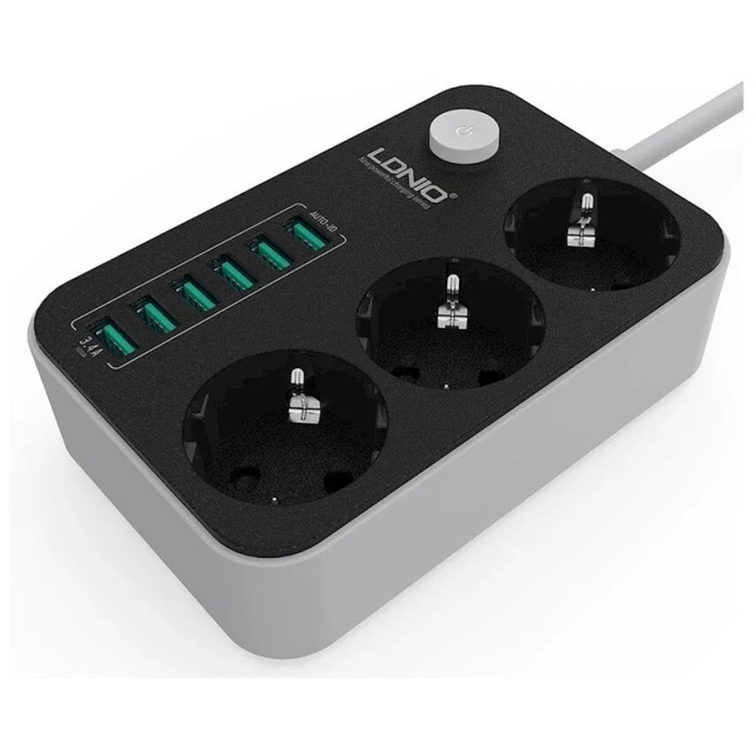 Сетевой фильтр LDNIO SE3631 1.6 м, 3-розеточный, Серый Сетевой фильтр LDNIO SE3631 1.6 м, 3-розеточный, Серый
