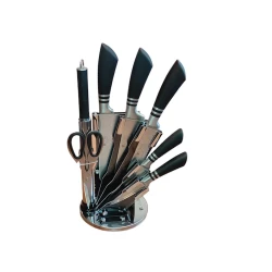 Bıçaq dəsti ALM-001AB, 20/24/33/33/33/19/14/30 sm, altlıq ilə, qara