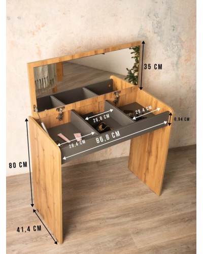 Makiyaj masası Art Mebel 66, laminat, antrasit/votan, 80x90x40 sm