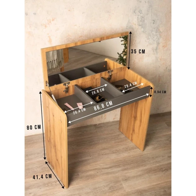 Туалетный столик Art Mebel 66, ламинат, антрацит/ вотан, 80x90x40 см Туалетный столик Art Mebel 66, ламинат, антрацит/ вотан, 80x90x40 см