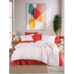 Комплект постельного белья MiraNova DMTZ-081, простыня 220х240 см, пододеяльник 200х220 см, наволочки 50х70 см, двуспальный, белый/красный