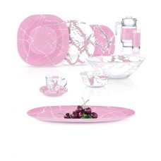 Süfrə qab-qacaq dəsti Luminarc Carine Marble Pink Silver, 46 əd, 6 nəfərlik, bərkidilmiş şüşə