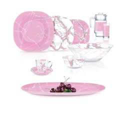 Набор столовой посуды Luminarc Carine Marble Pink Silver, 46 шт, 6 персон, закаленное стекло