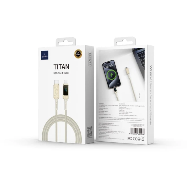 WIWU Led Kabel Titan Type-c to Lightning 1.2M 30W Bej