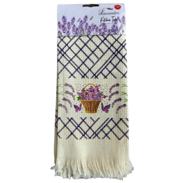 Mətbəx üçün dəsmal dəsti Lavender HT_2110000003230, pambıq, ağ/bənövşəyi, 40х60 sm, 3 əd