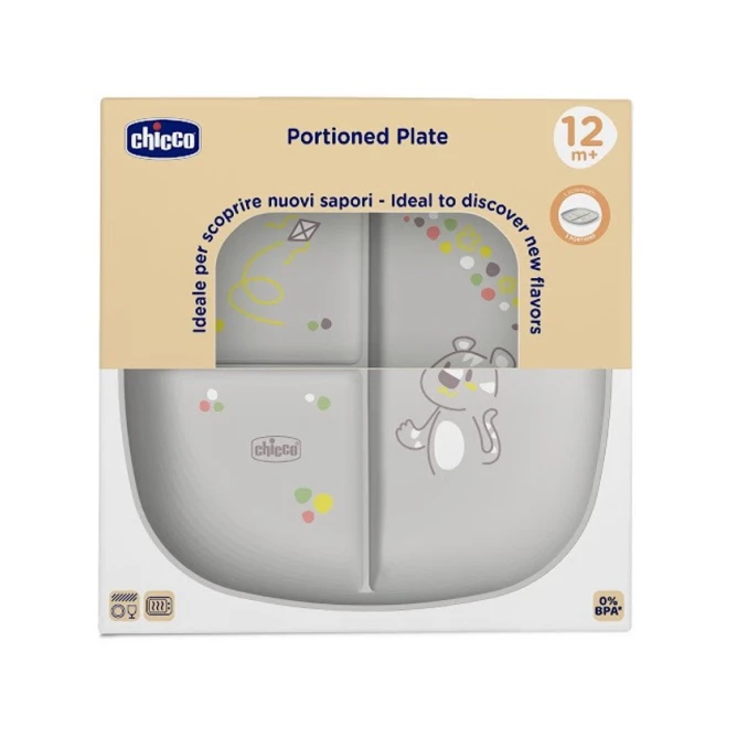Тарелка для детей Chicco, серая, 12+ месяцев