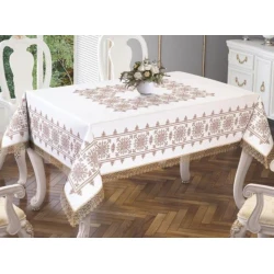Скатерть MM Tekstil MM-104, белая/коричневая, 150x220 см