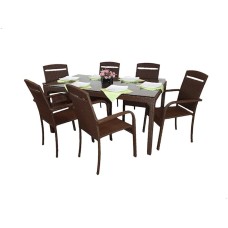 Bağ üçün mebel dəsti Zili Rattan Çin, 6 nəfərlik, qəhvəyi; masa ölçüsü: 90x160 sm, hündürlüyü 75 sm; stul ölçüsü: eni 54 sm, hündürlüyü 95 sm