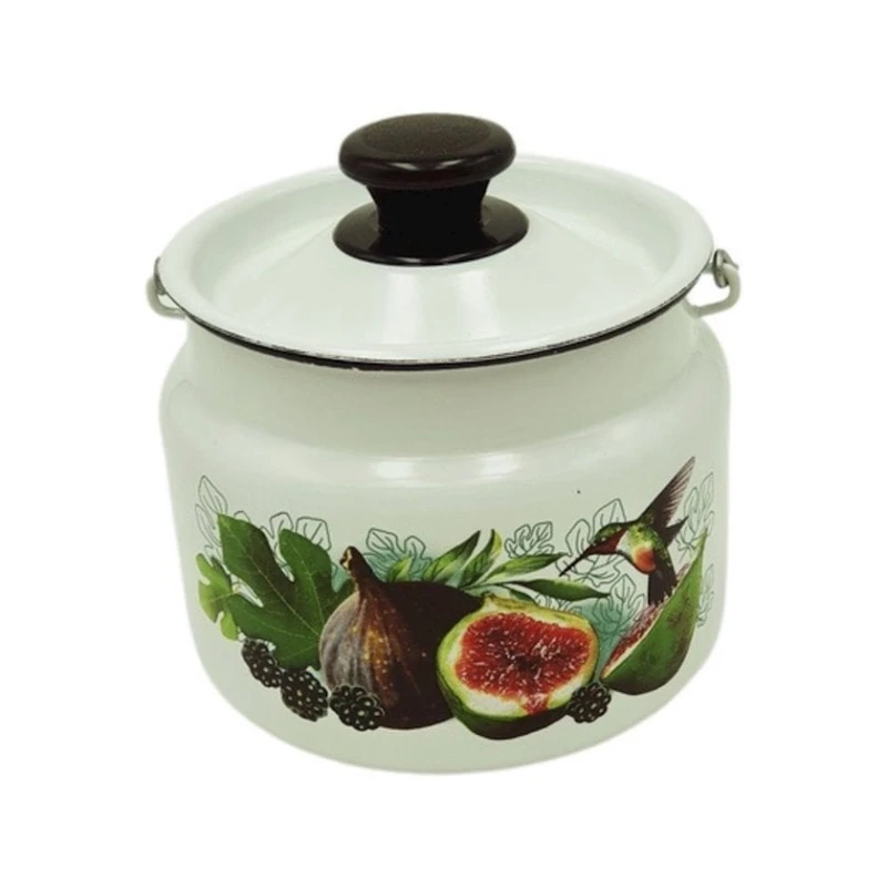 Бидон эмалированный 2 л с кнопкой, декор, белый Бидон эмалированный 2 л с кнопкой, декор, белый