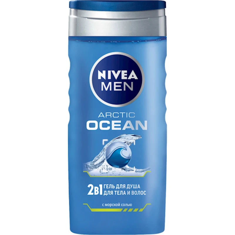 Duş üçün gel Nivea Men 2-si 1-də Arctic Ocean kişilər üçün, bədən və saç üçün dəniz duzu ilə 250 ml Duş üçün gel Nivea Men 2-si 1-də Arctic Ocean kişilər üçün, bədən və saç üçün dəniz duzu ilə 250 ml