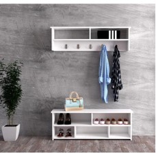 Dəhliz üçün rəf ilə ayaqqabı şkafı Ev Plus 12115765, 120x41x29/120x35x19 sm, ağ
