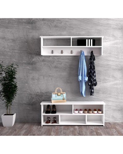 Dəhliz üçün rəf ilə ayaqqabı şkafı Ev Plus 12115765, 120x41x29/120x35x19 sm, ağ