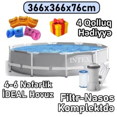 Hovuz Intex 6503TX26712Q4, karkas, boz, dairə, həcm 6503 l, 366x366x76 sm, filtr-nasoslu - 6503TX26712Q4