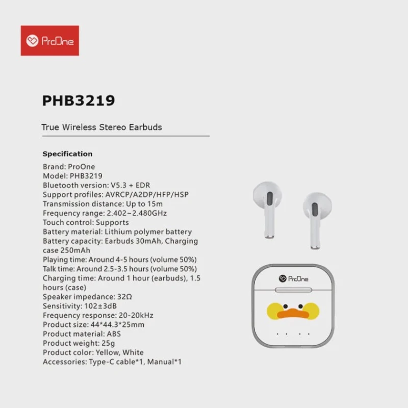 Беспроводные наушники ProOne PHB3219