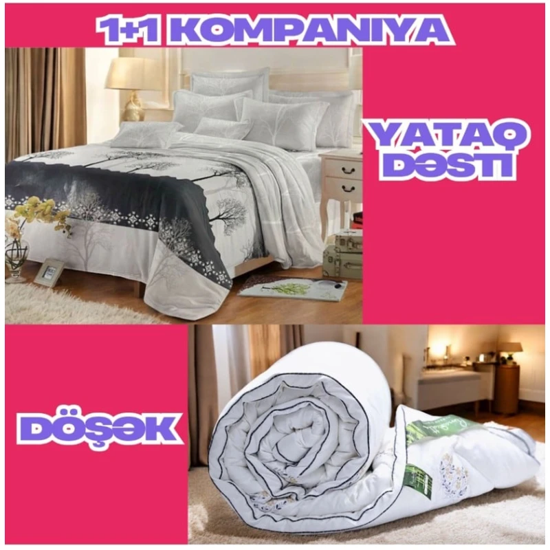 Yorğan + yataq dəsti Luxe Cotton DD-009, 235x195 sm, mələfə 160x220 sm, yorğan üzü 160x220 sm, yastıq üzü 50x70 sm 1 əd