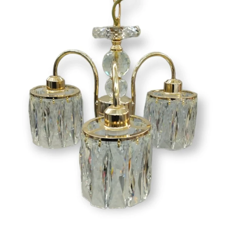 Люстра, 3 лампы, золотистый, кристалл