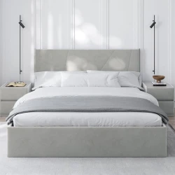 Двуспальная кровать Art_ikili_yataq 22, ламинат, серая, 200x200x120 см Двуспальная кровать Art_ikili_yataq 22, ламинат, серая, 200x200x120 см