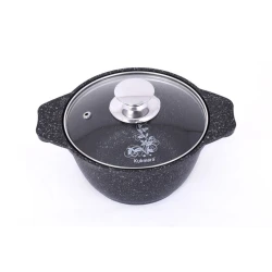 Кастрюля Kukmara Мраморная kmt12a, с крышкой, алюминий, черная, 18.5x10x21 см, 1 л