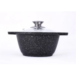 Кастрюля Kukmara Мраморная kmt12a, с крышкой, алюминий, черная, 18.5x10x21 см, 1 л