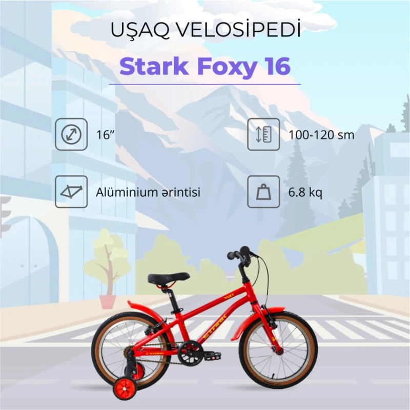 Velosiped Stark Foxy 16, qırmızı/sarı, 16 Velosiped Stark Foxy 16, qırmızı/sarı, 16