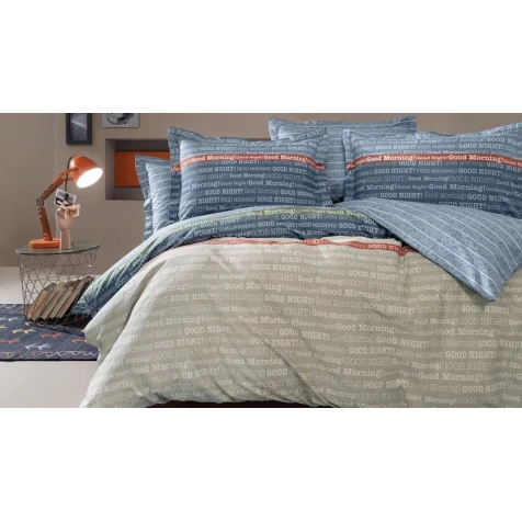 Комплект постельного белья Yataş Gisa, пододеяльник 200х220 см, простыня 240х260 см, наволочка 50х70 см (2 шт), двуспальный, хлопок, синий/коричневый