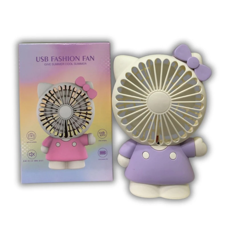 Вентилятор с USB, кот с фиолетовой лентой