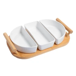 Çərəz qabı, keramika/bambuk, ağ/qəhvəyi, 19.5x31 sm