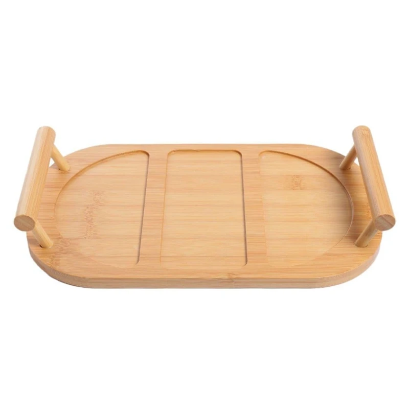 Менажница, керамика/бамбук, белый/коричневый, 19.5x31 см