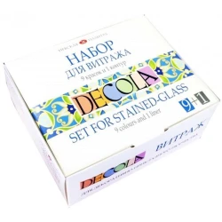 Набор акриловых красок для витража Decola 9x20 + черный контур